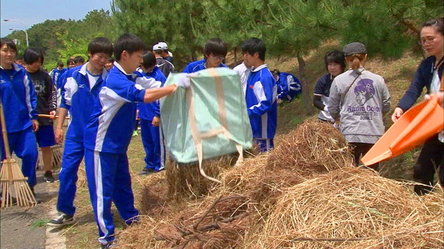 水軒堤防公園を高校生が清掃